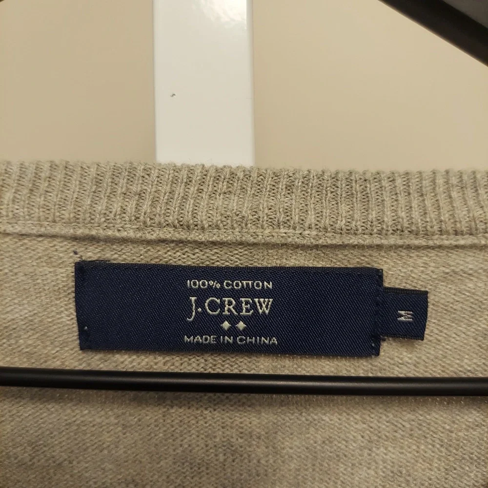 J. Crew Mens V-Neck Sweater M Gray 100% Cotton Preppy Minimal‎ Quiet Luxury
